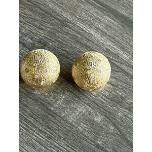 Christian Dior Vintage Round Diamond Gold Tone Earrings